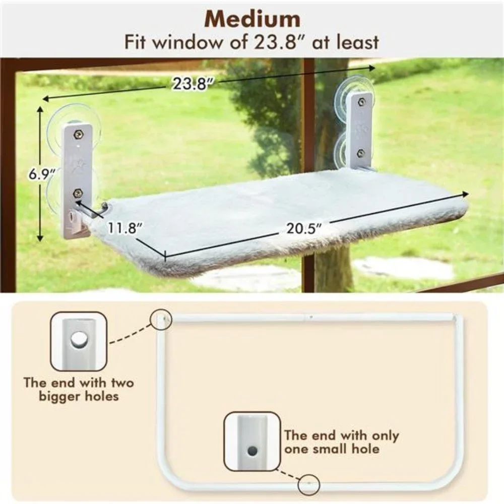 Cordless Cat Window Perch, Cat Hammock for Wall with 4 Suction Cups,Anchor&Screw